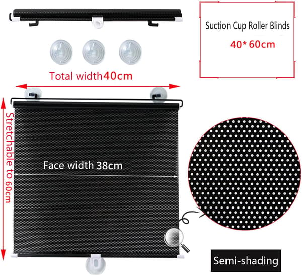 (40x60cm/16x24in) Sun Protection Suction Cup Roller Blind, No Drilling