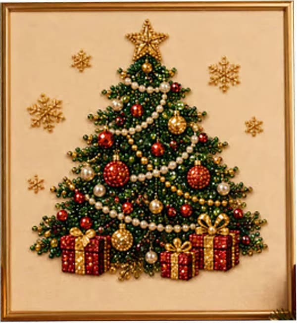 DIY Juleperle Diamantmaleri Kunstsett med Ramme 20*20cm Christmas Tree