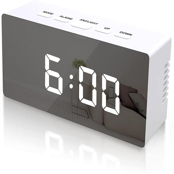 INF Digital LED-vekkerklokke med speiloverflate Hvit