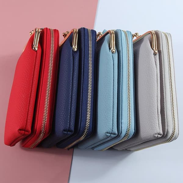 Mobile Phone Wallet Card Holder Bag with Shoulder Strap