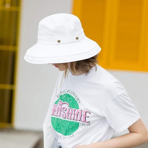 Brede bomullssolhatter for kvinner, sammenleggbar strandhatt, sommerfiskehatt for reiser White