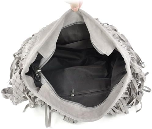Boho Hippie Hapsullinen Mokkanahkalaukku - Harmaa