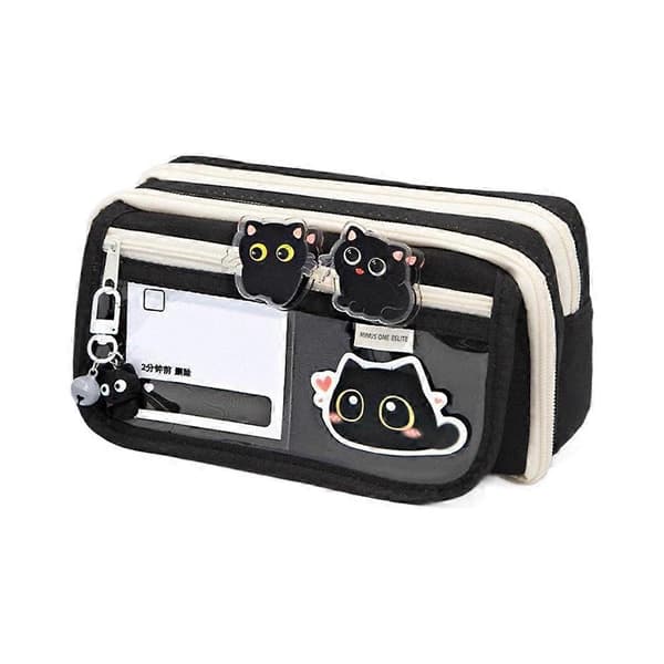 Kat penalhus til studerende - 9-lags lærreds papirvarer organizer Black 1pcs