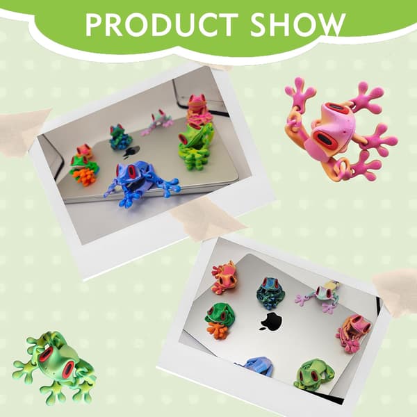 3D-printad ledad grodmagnet, rörlig led kylskåpsdekor, färgglad 2-pack
