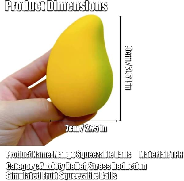Gull Mango Squishy - Frukt Squishy Klemmeballer, 2 STK