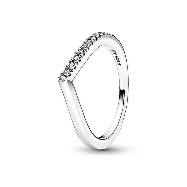 925 Sterling Sølv V-formet Ring med Stendetalje Minimal Elegant Ring til Hverdagsbrug 16 EU54
