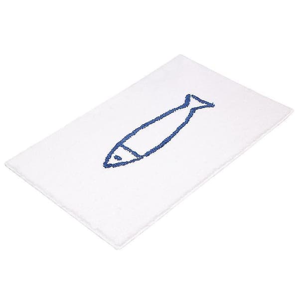 Blå/hvit fiskemønstret sklisikker baderomsmatte, polyester, 40 x 60 cm hvit