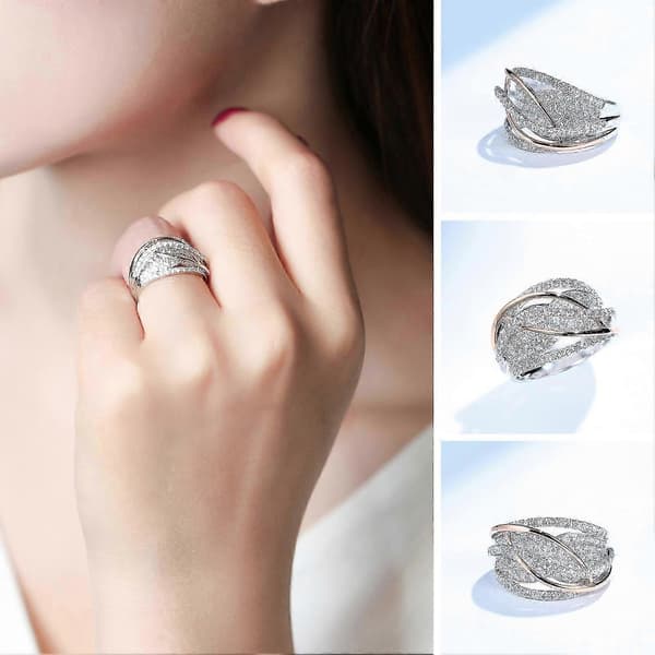 Kvinner Ring Kontrastfarge Glitrende Vridd Rhinestone Innlagt Bryllupsring Kvinne Silver US 9
