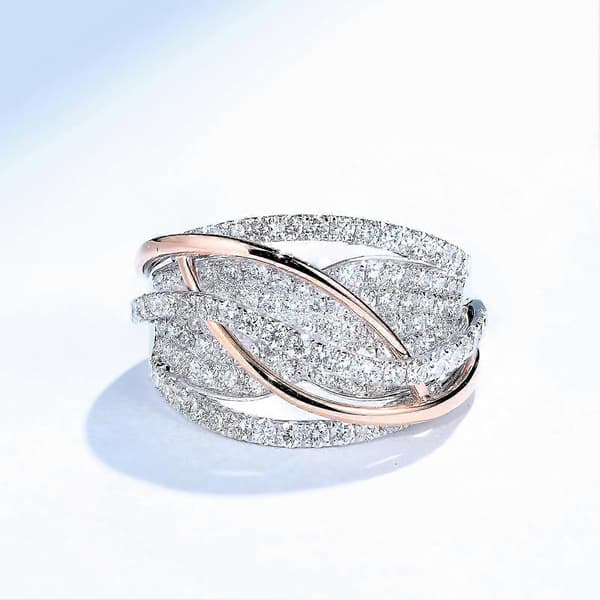 Kvinner Ring Kontrastfarge Glitrende Vridd Rhinestone Innlagt Bryllupsring Kvinne Silver US 9