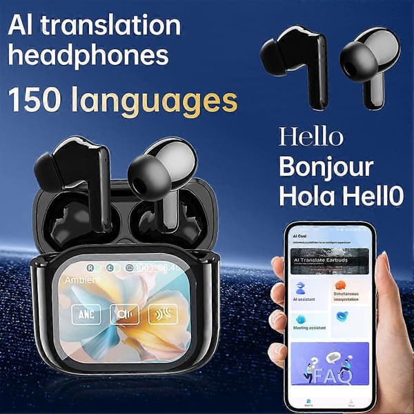 AI Sprogoversettelses-øretelefoner, LCD Touch Skærm Real-Time Oversætter Black Orange 1 set