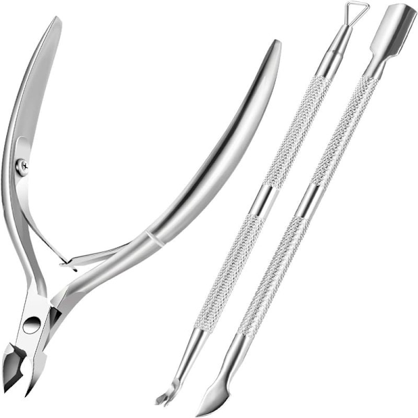 Cuticle Trimmer with Cuticle Pusher, Cuticle Remover, Nail Clippers and Triangular Cuticle Scraper (Silver)