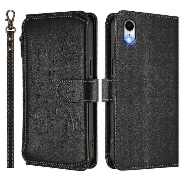Plånboksfodral för iPhone XR Broderad Fjäril 5 Kort ..._c* Black