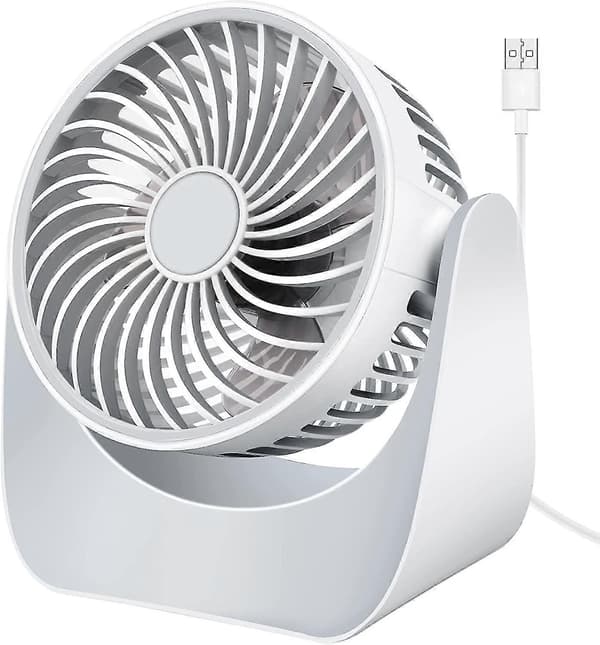 Lydløs bordventilator, USB-ventilator, 3 hastigheder, 360° rotation, lille bordventilator