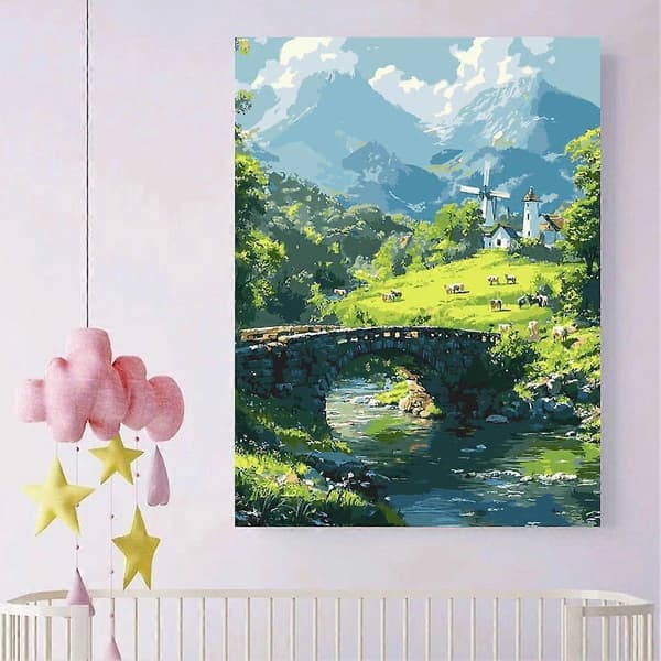 Mal efter tal-sæt 30x40cm Blomsterlandskab Akryl til Vægdekoration E 30x40