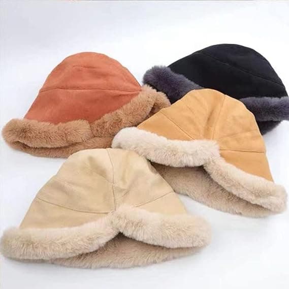 Women's Plus Velvet Thickened Bucket Hat, Winter Warm Solid Color Foldable Soft Faux Fur Cap