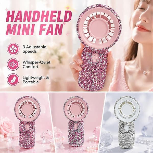 Bling Håndholdt Ventilator USB Opladning 3 Hastigheder Bærbar Ventilator med Stativ White 1pcs