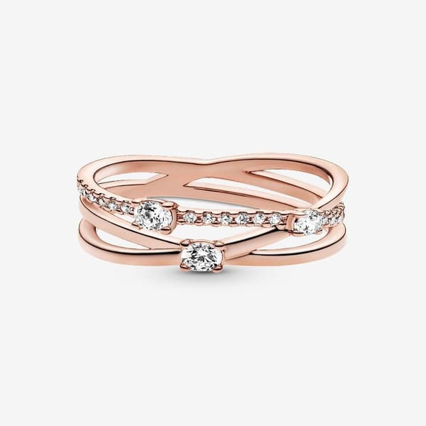 Pandora - Glitrende Ring med Trippelbånd - 14k rosaguldplettering Circumference: 54mm