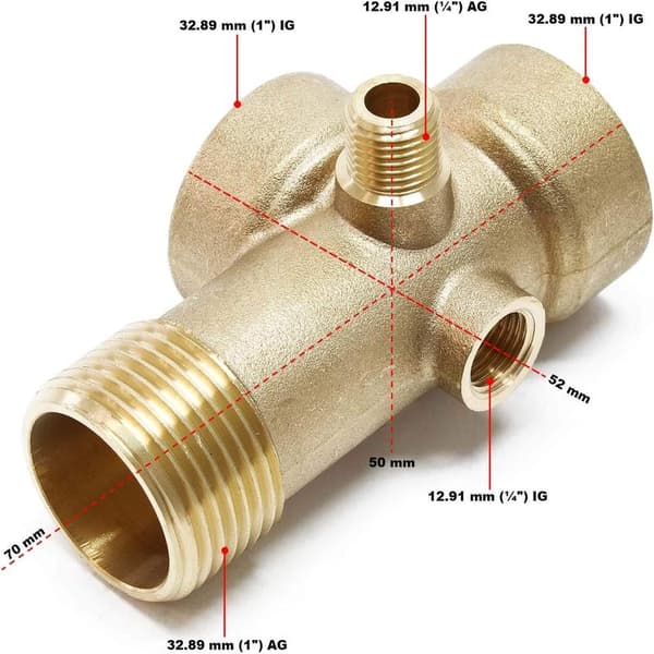 Kobling i messing 5-veis DN25 1\" DN13 1/4\" Blåsetank trykkbeholder