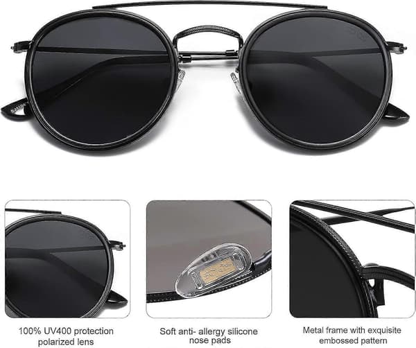 Small Retro Round Polarized Sunglasses Uv400 Double Bridge Sunset