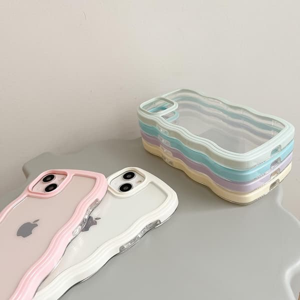 Case, Cute Curly Wavy Frame Clear Case, Transparent Soft Silicone Protective Phone Cover for iPhone 16 - Pink iPhone 16