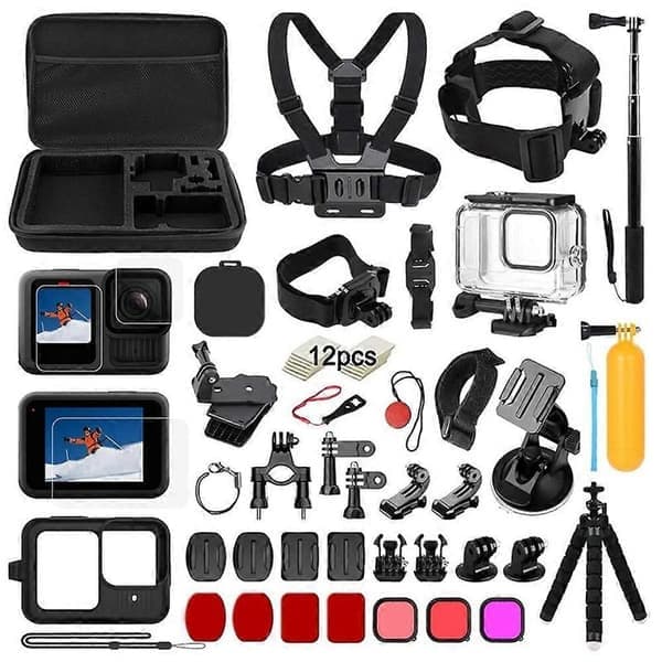For GoPro Hero 13 Black Waterproof Case Chest Harness Tempered Glass Screen Protector with Selfie Stick