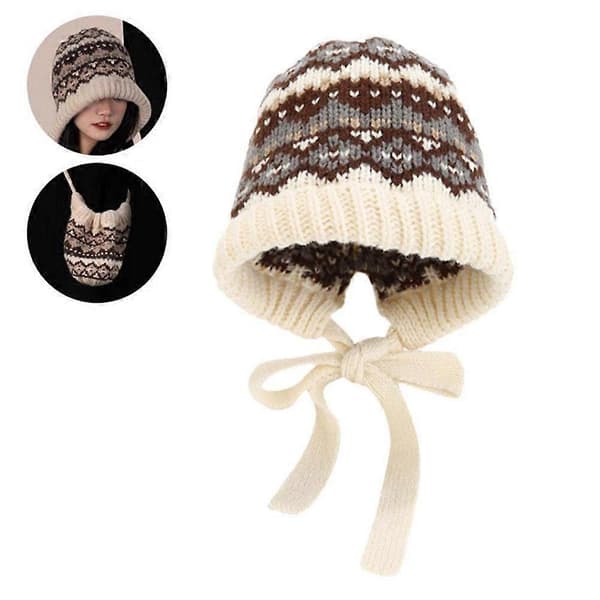 Stickad mössa Dam Retro Vinter Balaklava Mössa; W9X4 Beige One size