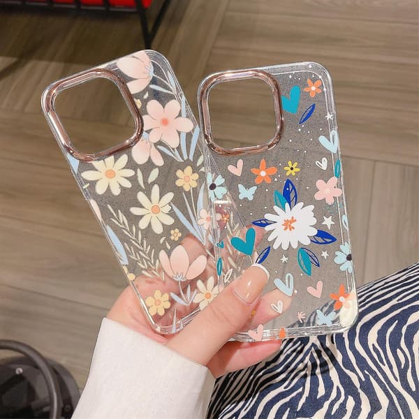 Glitterpulver Blomsterdeksel til iPhone 13 Pro Max Blomst S3