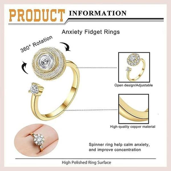 6 Pcs Fidget Anxiety Rings Adjustable Ring Set Adjustable Rings Fidget Rings Anxiety Bead Band, Stackable Gold