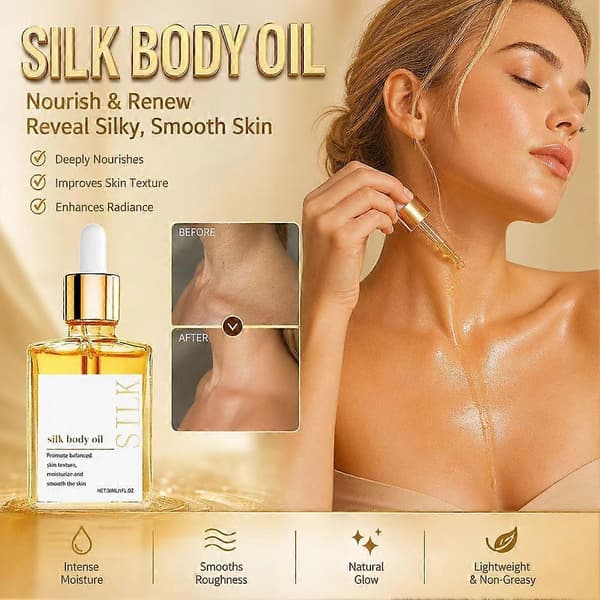 Silke Kroppsolje, Bade- og Dusjolje Glatt Hydrert Hud - 30ml / 1 fl.oz