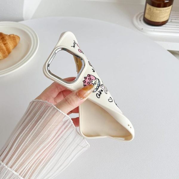 Cute Cartoon Bear Rabbit Cake Flower Pot Soft Phone Case Compatible with iPhone Case (White, for iPhone 16 Pro Max)