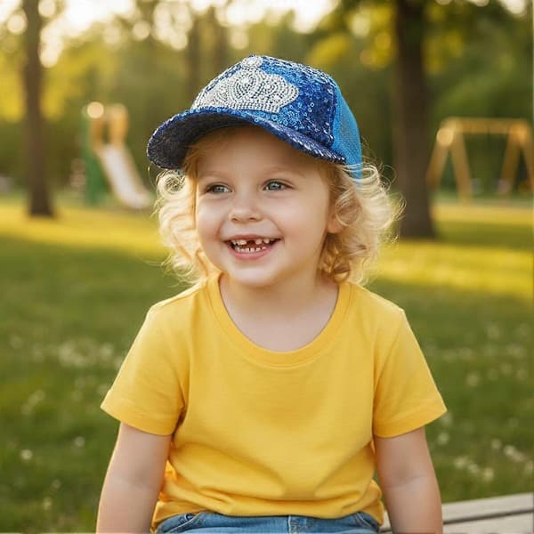 Glittrig krona baseballkeps för barn - Glittrande solhatt för nöjesparken Yellow One size