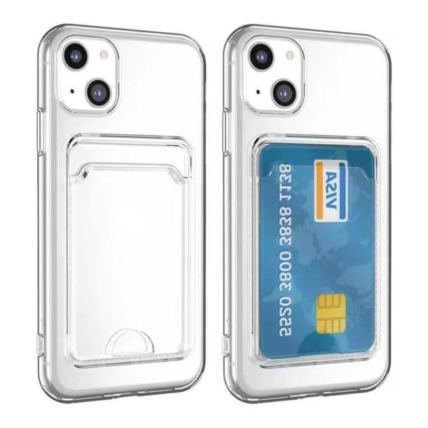 iPhone 15 Plus Iskunkestävä Kotelo Korttipaikalla - Läpinäkyvä