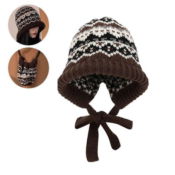 Stickad mössa Dam Retro Vinter Balaklava Mössa; W9X4 Coffee One size