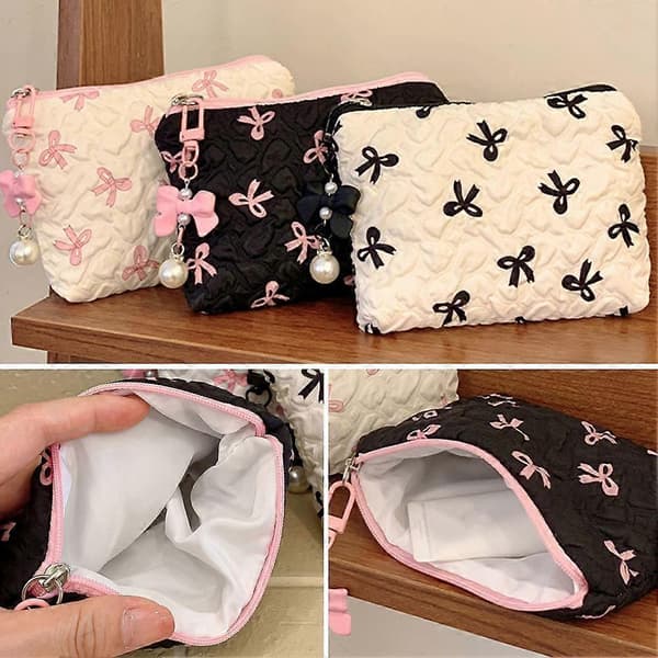 Koreansk vit rosettpåse bärbar kosmetikväska U:K Beige One size