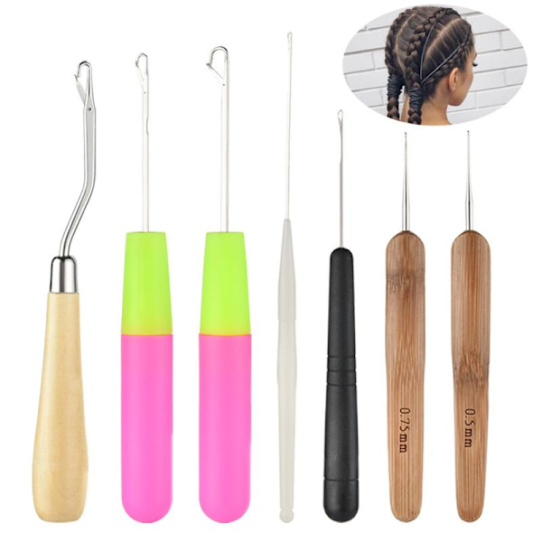 7 Pcs Curved Latch Hooks with Crochet Hook for Dreadlocks, Crochet Hook