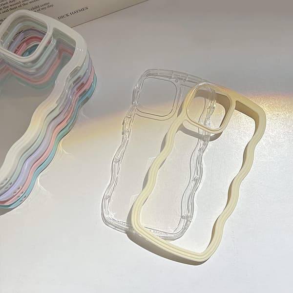 Case, Cute Curly Wavy Frame Clear Case, Transparent Soft Silicone Protective Phone Cover for iPhone 16 - Pink iPhone 16