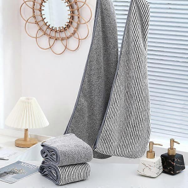 2-pack snabbtorkande mikrofiberhandduk för hår, hårtorkande handduk, grå/randig grå
