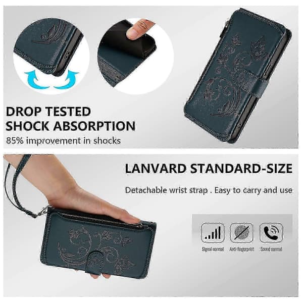 Plånboksfodral för iPhone XR Broderad Fjäril 5 Kort ..._c* Teal