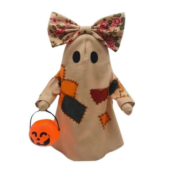 Oplyst Vintage Patchwork Spøgelse, Lysende Spøgelse med Græskar Lanterne Halloween Dekoration B 1pcs