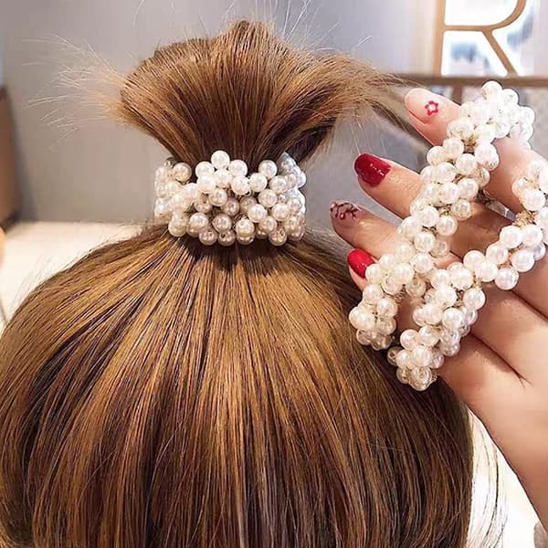 4 stk. perlehårbånd, elastiske hårbånd, hestehaldeholdere, scrunchies, strammende hårringe til kvinder
