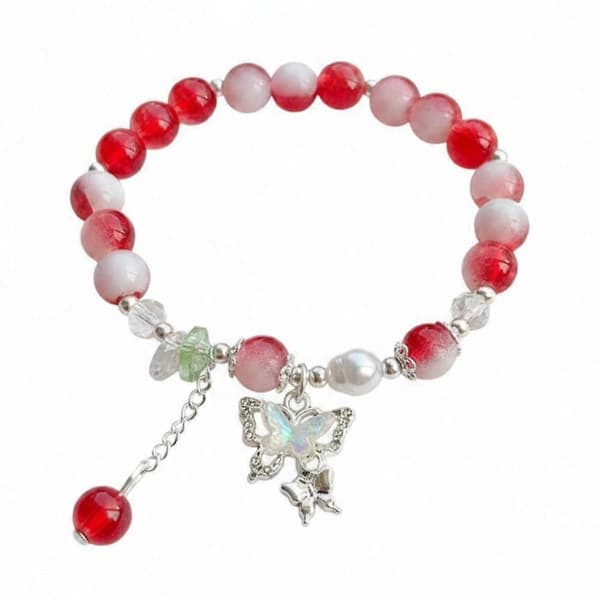 Sommerfugl Stretch Armbånd for Kvinner Jenter Mote Smykker Red 1pcs