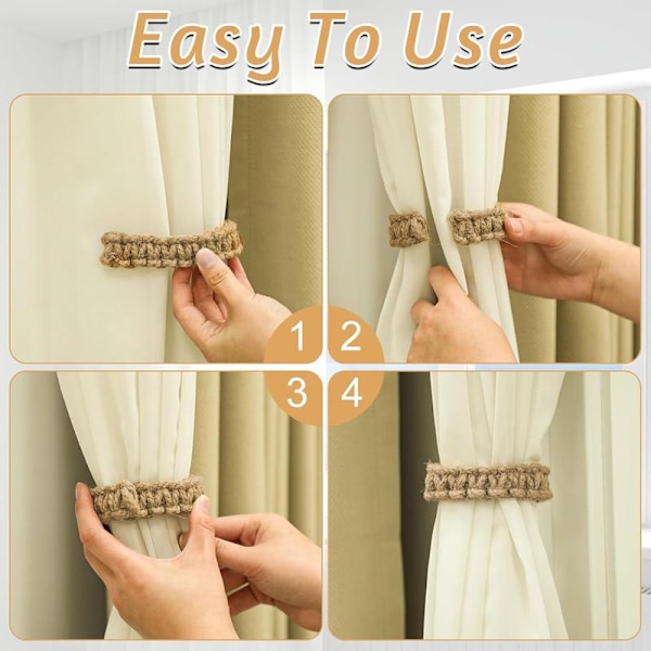 6-pack Braided Curtain Tiebacks Boho Elegant Rustic Curtain Holders Tiebacks Holder Set Simple Light Drapes Decorative Accessories Handmade
