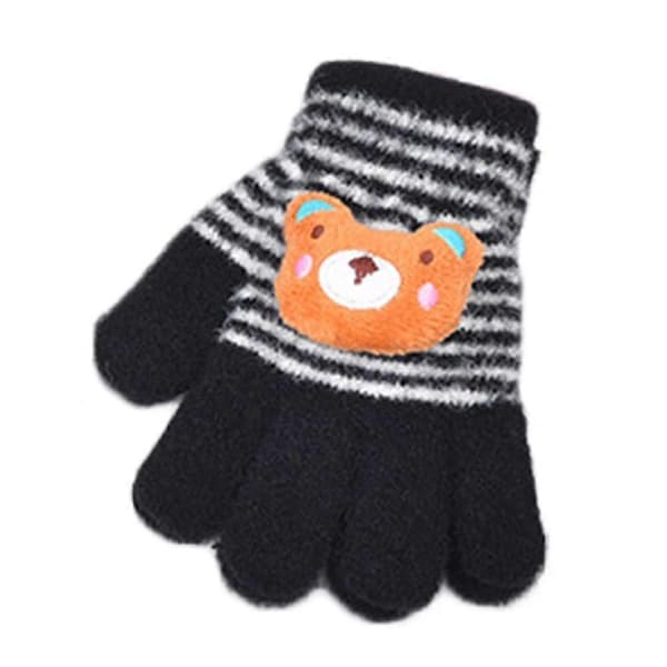 Barn Tecknade Handskar Vinter Tjock Varm Pojke Flicka Finger Utomhus; Vantar D49C Black One size