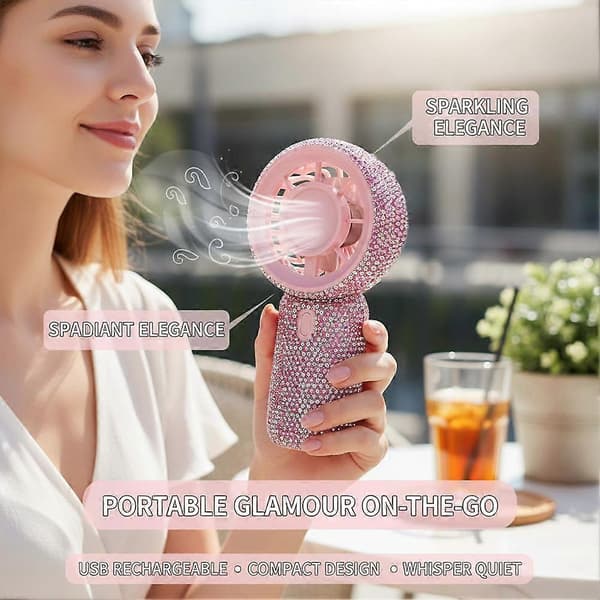 Bling Håndholdt Ventilator USB Opladning 3 Hastigheder Bærbar Ventilator med Stativ White 1pcs