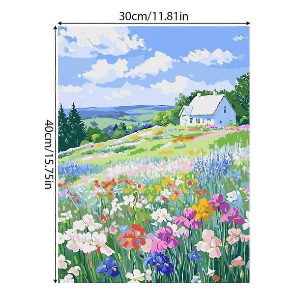 Mal efter tal-sæt 30x40cm Blomsterlandskab Akryl til Vægdekoration E 30x40