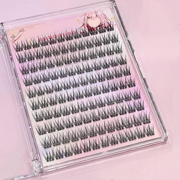 Glue-free false eyelashes with fishtail design, natural single cluster lashes NEW 1set