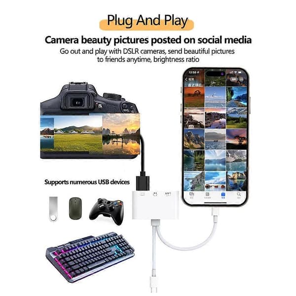 Til Apple Interfaceg/Type C til USB 3.0/3.5mm/Type C OTG Adapter 3.5mm Audio Jack Splitter til iPhone/iPad med opladning White