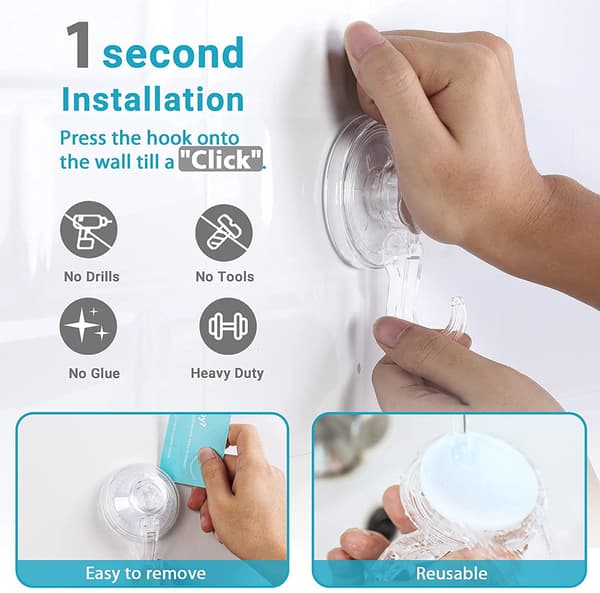 Set of 2 Suction Cup Wall Hooks, Suction Cup Hook up to 3 kg