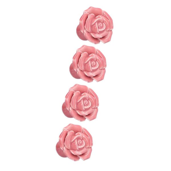 4-pack Pink Rose Shaped Handles Modern Ceramic Cabinet Knobs for Living Room Bedroom