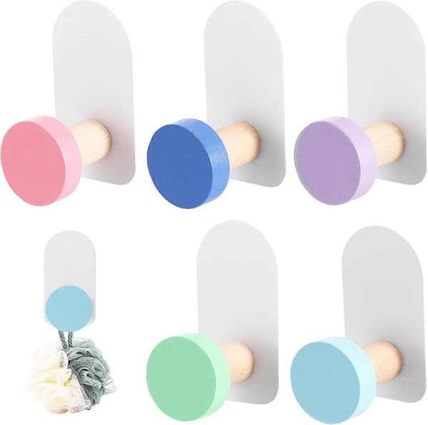 5 Pcs Kids Hook, Self-Adhesive Round Wooden Hook Without Drilling Multifunctional Self-Adhesive Hook for Kitchen Utensils Keys